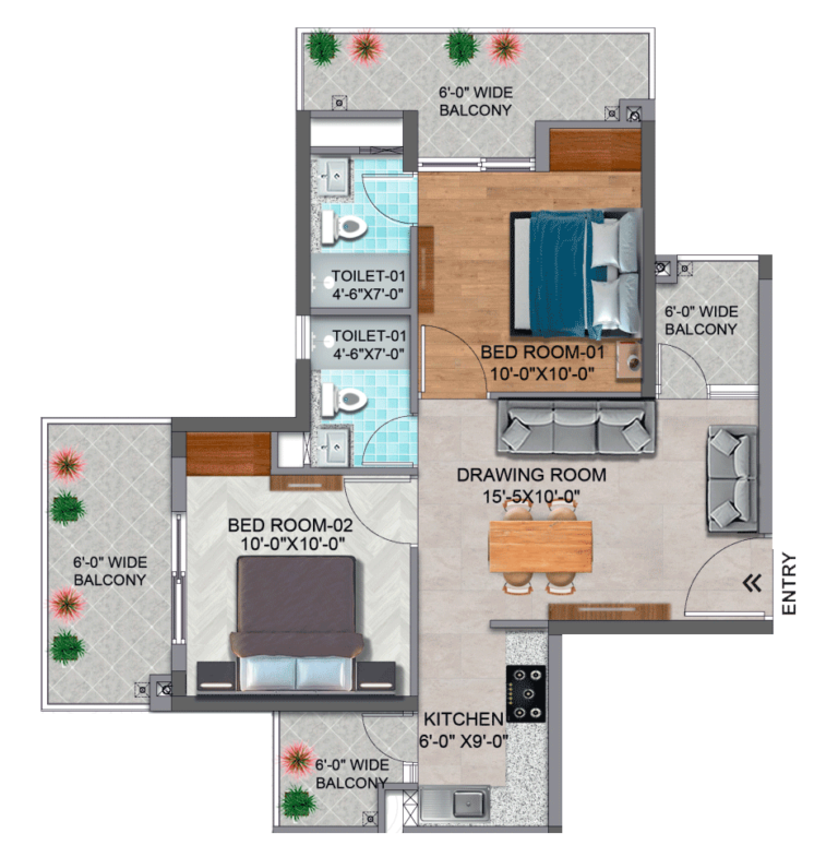 Pavitra Luxury Residences 2 BHK Floor Plan Zirakpur Mohali