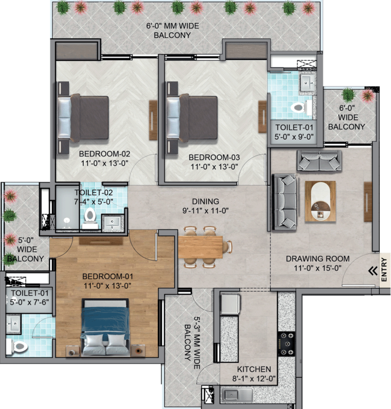 Pavitra Luxury Residences 3 BHK Floor Plan Zirakpur Mohali